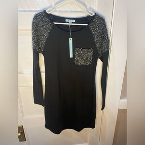 She + Sky Black T-shirt Dress with Gray Accents Size Small NWT